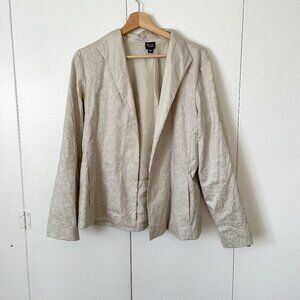 Eileen Fisher Silk Bone Cream Embroidered Open Coat Jacket Blazer, Size Large
